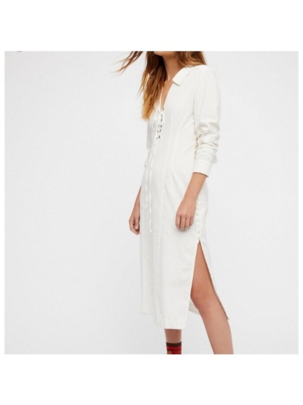 Free People White El Dorado Midi Lace-Up Dress Size XS NWOT